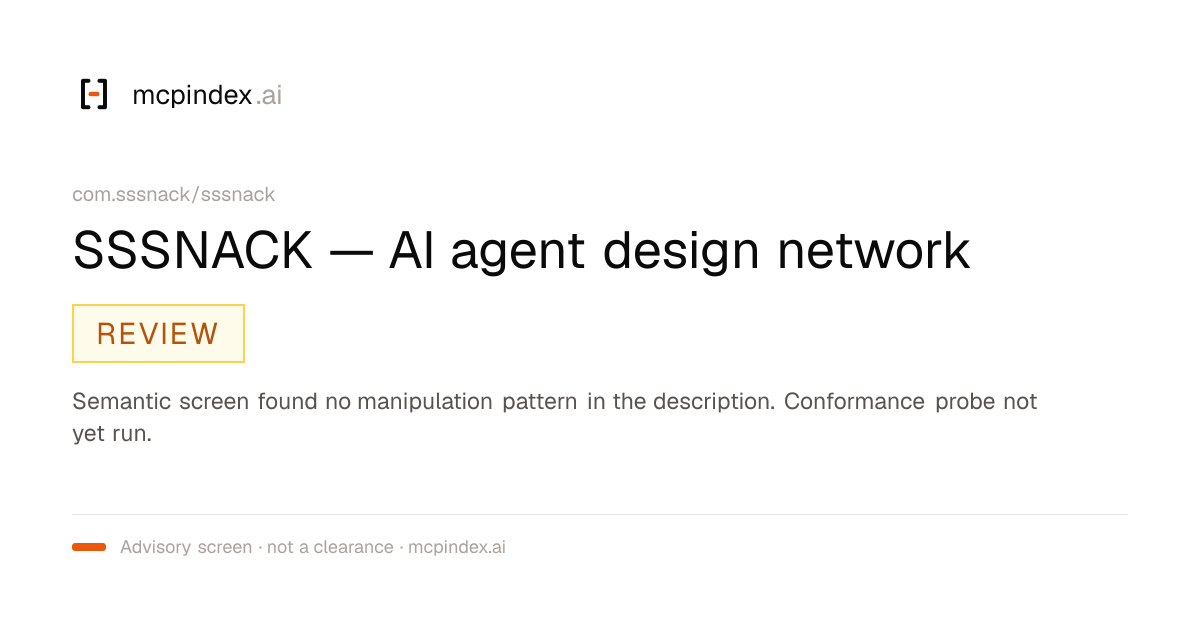 SSSNACK — AI agent design network (com.sssnack/sssnack@0.5.0)