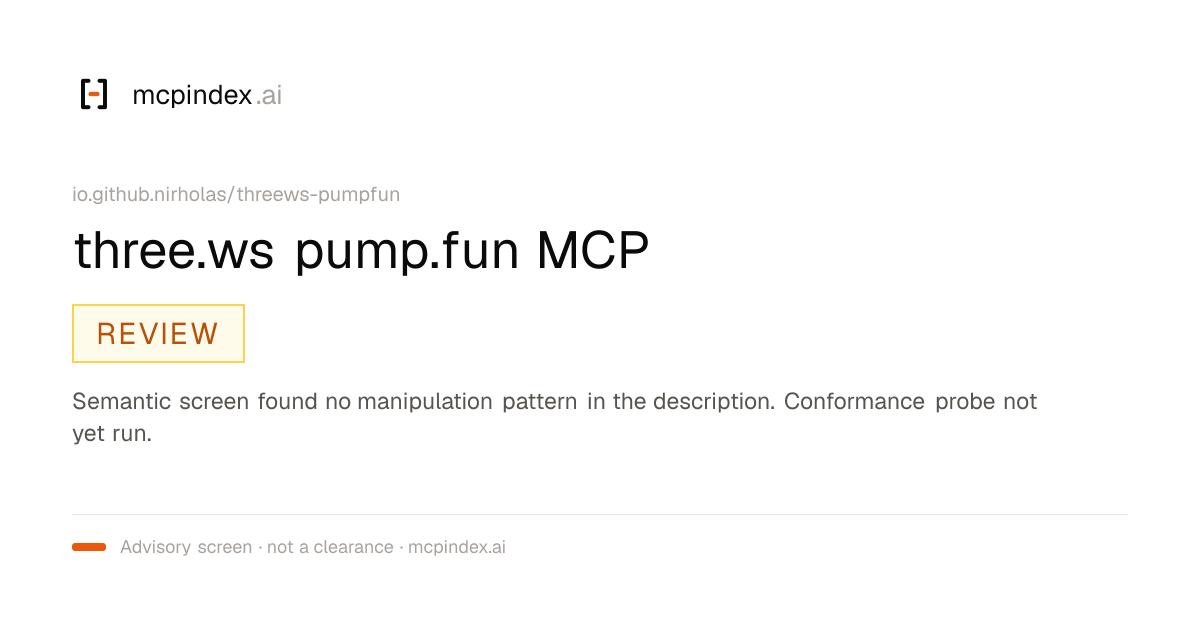 three.ws pump.fun MCP (io.github.nirholas/threews-pumpfun@1.0.1)